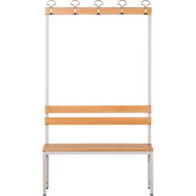 Sitzbank für Umkleideräume mit Rückwand und Hakenleiste 1000 mm breit