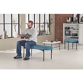 Sitzbank meet by Paperflow GAIA, oval L, Stoffbezug blau, 4-Fußgestell mattschwarz, B 1180 x T 420 x H 455 mm