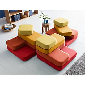 Sitzsystem TAPA Square, Stoff, modular, mit Drehmechanismus, B 900 x T 900 x H 620 mm, rot/gelb
