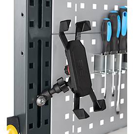 Smartphonehalter für AST31 Tischaufbau, für 1 Smartphone bis 7,25“, Klemmbereich verstellbar, drehbar, neigbar, Kunststoff/Aluminium, schwarz
