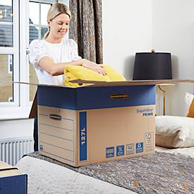 SmoothMove Umzugskarton FastFold extra groß, 127 L, 2-lagige Wellenpappe, H 463 x B 480 x T 632 mm, 5 Stück, braun