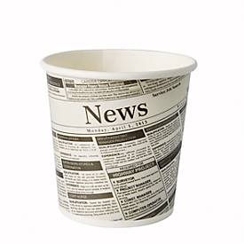Snackbecher Papstar Newsprint, rund, Volumen 470 ml, stapelbar, mikrowellengeeignet, Ø 99 x H 99 mm, FSC®-Pappe, grau-schwarz, 50 Stück