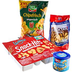 Snackpakket "zoute snacks", maat S, 1 x pinda's 180 g, 1 x chip fresh 215 g, 1 snack hits 280 g, 1 x snack biscuit cocktail mix 300 g