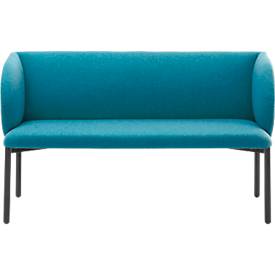 Sofa Leyform LIV, 2-Sitzer, rechteckig, B 1270 x T 620 x H 740 mm, mit Armlehnen & Gleitern, Stoffbezug, petrol