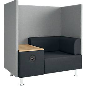 Soft-Seating-System BE SOFT, 1 Sitz, mit Tisch, m. Akustik-Panel, inkl. Steckersystem, schwarz-grau