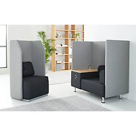 Soft-Seating-System BE SOFT, 1 Sitz, mit Tisch, m. Akustik-Panel, inkl. Steckersystem, schwarz-grau