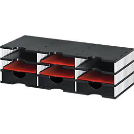 Sortierstation Set Styro styrodoc Trio, 3 Schubladen & 9 Fächer, weiß-schwarz/schwarz