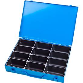 Sortimentskoffer ADB, leer, 12-fache Einteilung, abschließbar, mit Griff, B 330 x T 230 x H 50 mm, Stahl & ABS-Kunststoff, lichtblau RAL 5012
