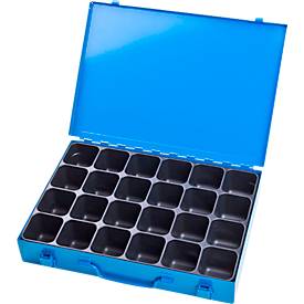 Sortimentskoffer ADB, leer, 24-fache Einteilung, abschließbar, mit Griff, B 330 x T 230 x H 50 mm, Stahl & ABS-Kunststoff, lichtblau RAL 5012