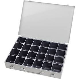 Sortimentskoffer ADB, leer, 24-fache Einteilung, abschließbar, mit Griff, B 330 x T 230 x H 50 mm, Stahl & ABS-Kunststoff, lichtgrau RAL 7035