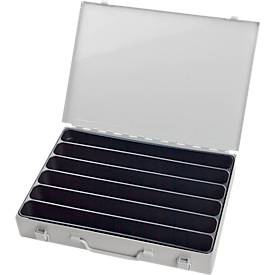 Sortimentskoffer ADB, leer, 6-fache lange Einteilung, abschließbar, mit Griff, B 330 x T 230 x H 50 mm, Stahl & ABS-Kunststoff, lichtgrau RAL 7035