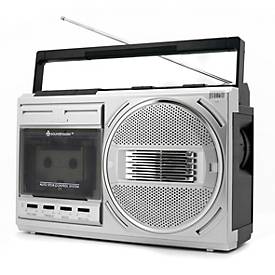 Soundmaster Retro Radio-Kassettenrekorder RR20SI, UKW/MW/KW, USB/MP3/Bluetooth, integriertes Mikrofon, Netz- und Batteriebetrieb, schwarz