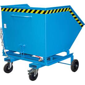 Späne-Kippbehälter Bauer SKW-ET 1000, Stahl, blau, B 1420 x T 1340 x H 1290 mm, 1000 l, bis 300 kg, Rollen, manuelles Kippen, mit Einfahrttaschen
