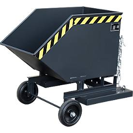 Späne-Kippbehälter Bauer SKW-ET 250, Stahl, schwarz, B 1115 x T 820 x H 1090 mm, 250 l, bis 300 kg, Rollen, manuelles Kippen, mit Einfahrttaschen