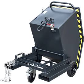 Späne-Kippbehälter Bauer SKW-ET 250, Stahl, schwarz, B 1115 x T 820 x H 1090 mm, 250 l, bis 300 kg, Rollen, manuelles Kippen, mit Einfahrttaschen