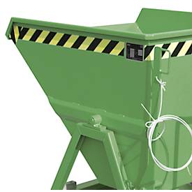 Späne-Kippmulde Bauer SKS 400, Stahl, grün, B 1220 x T 1050 x H 1115 mm, 400 l, bis 1000 kg, Rollen, Ablasshahn, Manuelle Kippvorrichtung