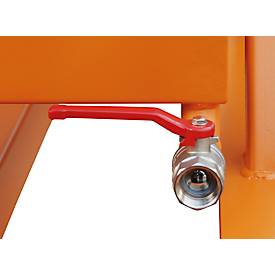 Späne-Kippmulde Bauer SKS 400, Stahl, orange, B 1220 x T 1050 x H 1115 mm, 400 l, bis 1000 kg, Rollen, Ablasshahn, Manuelle Kippvorrichtung