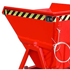 Späne-Kippmulde Bauer SKS 400, Stahl, rot, B 1220 x T 1050 x H 1115 mm, 400 l, bis 1000 kg, Rollen, Ablasshahn, Manuelle Kippvorrichtung