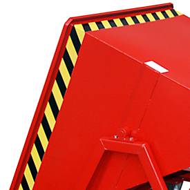 Späne-Kippmulde Bauer SKS 400, Stahl, rot, B 1220 x T 1050 x H 1115 mm, 400 l, bis 1000 kg, Rollen, Ablasshahn, Manuelle Kippvorrichtung