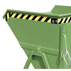 Späne-Kippmulde Bauer SKS 550, Stahl, grün, B 1250 x T 1200 x H 1170 mm, 550 l, bis 1000 kg, Rollen, Ablasshahn, Manuelle Kippvorrichtung