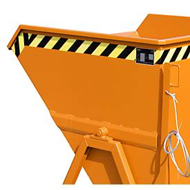 Späne-Kippmulde Bauer SKS 550, Stahl, orange, B 1250 x T 1200 x H 1170 mm, 550 l, bis 1000 kg, Rollen, Ablasshahn, Manuelle Kippvorrichtung