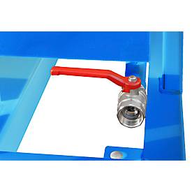 Späne-Kippmulde Bauer SKS 700, Stahl, blau, B 1345 x T 1200 x H 1275 mm, 700 l, bis 1000 kg, Rollen, Ablasshahn, Manuelle Kippvorrichtung