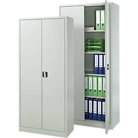 Sparset 2 Stahlschränke, B 800/920 x T 380/420 x H 1800/1950 mm, 4,5/5 OH, abschließbar, lichtgrau RAL 7035/lichtgrau RAL 7035