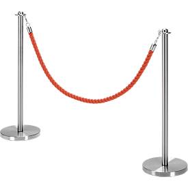 Sparset Absperrpfosten inkl. Robe, Ø 280 x H 850 mm, Edelstahl, 2 Stück + Robe mit L 1,50 m, rot