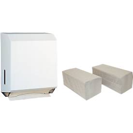 Sparset CWS Handtuchspender und 5000 Blatt Falthandtücher Zick-Zack, 1-lagig