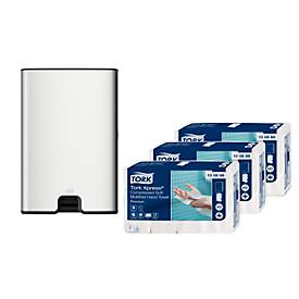 Sparset Falthandtücher Tork® Xpress® Compressed 100888, 2-lagig, 6120 Tücher, weiß + Xpress® Multifold-Handtuchspender ImageLine 460004, Edelstahl