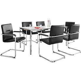 Sparset Freischwinger Rumba, Bezug Kunstleder schwarz, Sitzmaße  B 490 x T 430 x H 470 mm, 6 Stück + Konferenztisch, lic