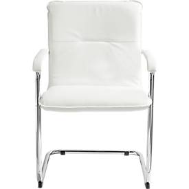 Sparset Freischwinger Rumba, Bezug Kunstleder weiß, Sitzmaße B 490 x T 430 x H 470 mm, 6 Stück + Konferenztisch, weiß, B 1600 x T 800 mm