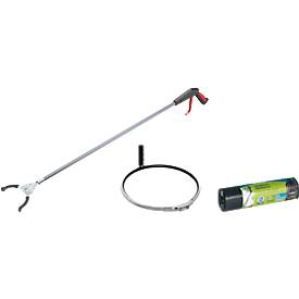 Sparset Greifzange Greifboy 50 + Beutelboy & Secolan® Schwerlast-Abfallsäcke COEX, 120 l, grau, 10 Stück