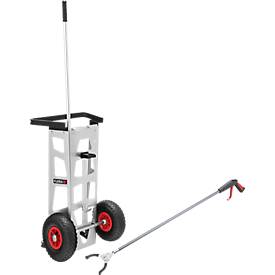 Sparset Handwagen Flora Easy, mit Greifzange Greifboy 50 inkl. Halterung & Halterung für 120 l Müllsack, Aluminium/Stahl