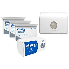Sparset Kleenex® Falthandtücher Ultra Interfold 6789, 45 Packungen á 186 Blatt + gratis Kimberly-Clark® Aquarius™ Papierhandtuchspender 6956, weiß