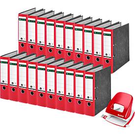 Sparset Leitz® Ordner 1080, 80 mm, 20 Stück + Gratis Leitz® Locher NeXXt Serie 5008, rot