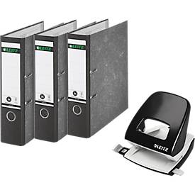 Sparset Leitz® Ordner 1080, 80 mm, 20 Stück + Gratis Leitz® Locher NeXXt Serie 5008, schwarz