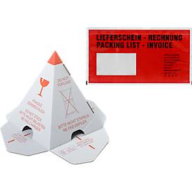 Sparset Palettenhütchen Grünmarie®, 3-D-Effekt, Warndruck, 100 Stück + Dokumententasche Debatin DEBAPAC® PCR Lieferschein/Rechnung, DIN lang, 240 Stück