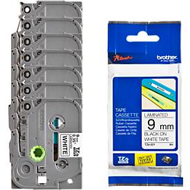 Sparset Schriftbandkassetten Brother TZe-221, selbstklebend, L 8 m x B 9 mm, weiß/schwarz, 6 + 1 GRATIS