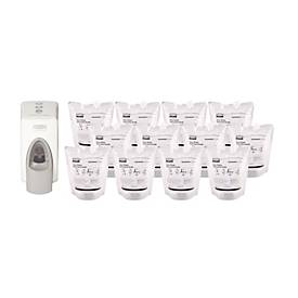 Sparset Spender für Toilettensitzreiniger Rubbermaid®, weiß-grau + 12 x Toilettensitz Reinigungsspray RVU3817 Nachfüllbeutel, jeweils 400 ml