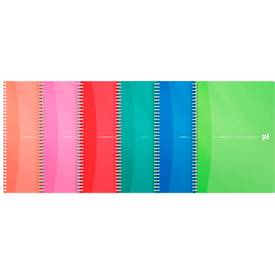 Spiralbuch OXFORD Office MyColours, DIN A4, Doppelbindung, 90 Blatt kariert, weiß, SCRIBZEE®-kompatibel, EU ECO Label, farbsortierte Deckel, 5 Stück