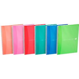 Spiralbuch OXFORD Office MyColours, DIN A4, Doppelbindung, 90 Blatt kariert, weiß, SCRIBZEE®-kompatibel, EU ECO Label, farbsortierte Deckel, 5 Stück