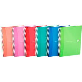 Spiralbuch OXFORD Office MyColours DIN A5, Doppelbindung, 90 Blatt kariert, weiß, SCRIBZEE®-kompatibel, EU ECO Label, farbsortierte Deckel, 5 Stück