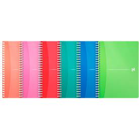 Spiralbuch OXFORD Office MyColours, DIN A5, Doppelbindung, 90 Blatt liniert, weiß, SCRIBZEE®-kompatibel, EU ECO Label, farbsortierte Deckel, 5 Stück