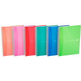 Spiralbuch OXFORD Office MyColours, DIN A5, Doppelbindung, 90 Blatt liniert, weiß, SCRIBZEE®-kompatibel, EU ECO Label, farbsortierte Deckel, 5 Stück