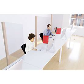 Spuckschutz-Trennwand, Acrylglas, Stärke 4 mm, B 980 x H 650 mm, inkl. Standrohr mit Sockel, H 1765 mm