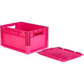 SSI Schäfer Euro-Box-Leichtbehälter ELB 4220 mit Deckel, Polypropylen, L 400 x B 300 x H 220 mm, 20,4 Liter, pink