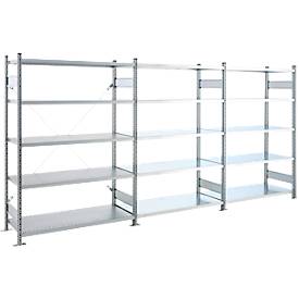 SSI Schäfer Steckboden-Fachregal VSR3000, Grund- und Anbauregalset, 5 Böden, Feldlast 750 kg, B 1282 x T 400 x H 1910 mm, Stahl verzinkt
