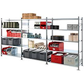 SSI Schäfer Steckboden-Fachregal VSR3000, Grund- und Anbauregalset, 5 Böden, Feldlast 750 kg, B 1282 x T 400 x H 1910 mm, Stahl verzinkt