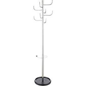 Staande kapstok - stalen -  8 haken - parapluhouder met druipschaal - zilver metallic